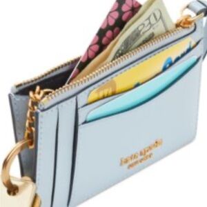 kate spade light blue leather cardholder wristlet with gold logo